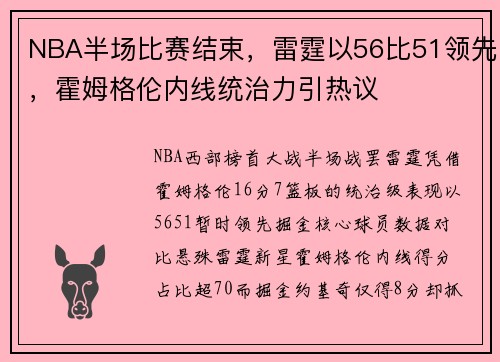 NBA半场比赛结束，雷霆以56比51领先，霍姆格伦内线统治力引热议