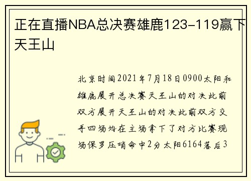 正在直播NBA总决赛雄鹿123-119赢下天王山